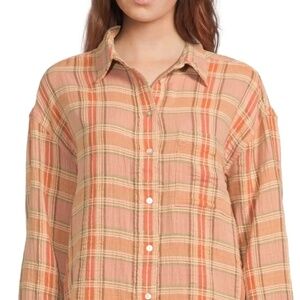 Faherty Dune Cotton Gauze Relaxed Shirt - small - NWT - Tinted Rose Water Plaid